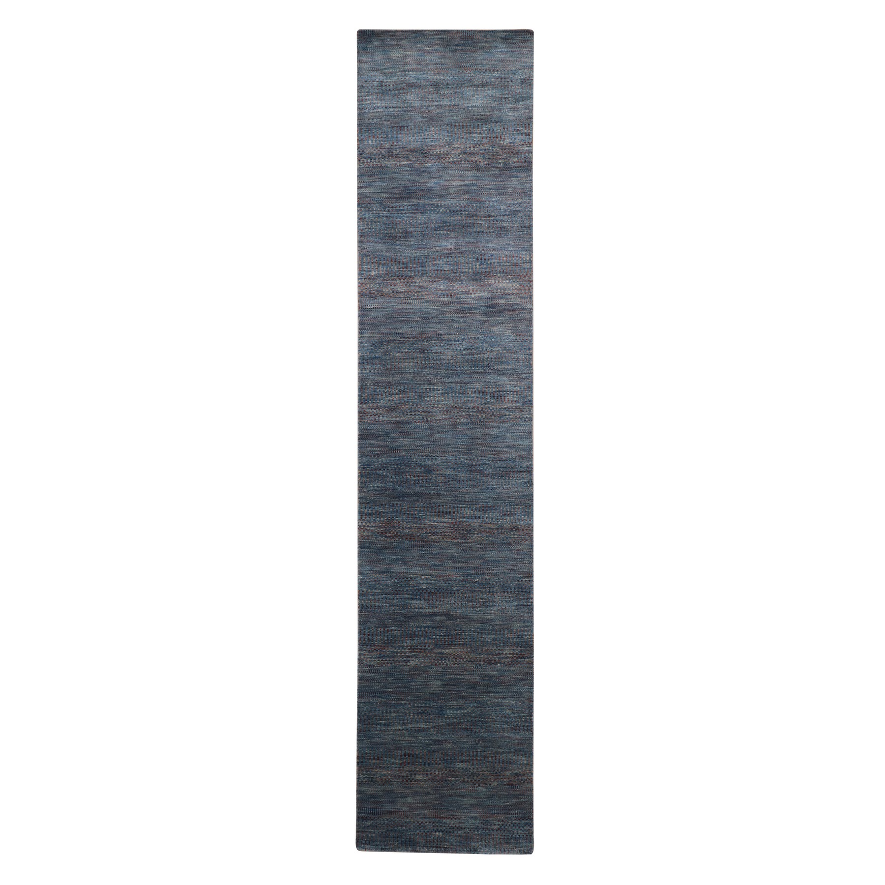 Space Cadet Blue, Modern Grass Design, Denser Weave, Wool and Silk, Hand Knotted, Lush and Plush, Runner, Oriental Rug